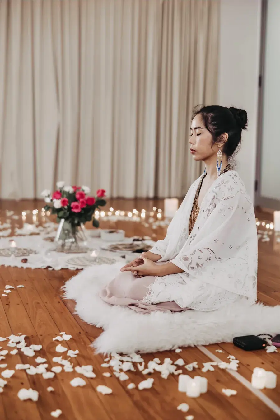 A woman meditating peacefully